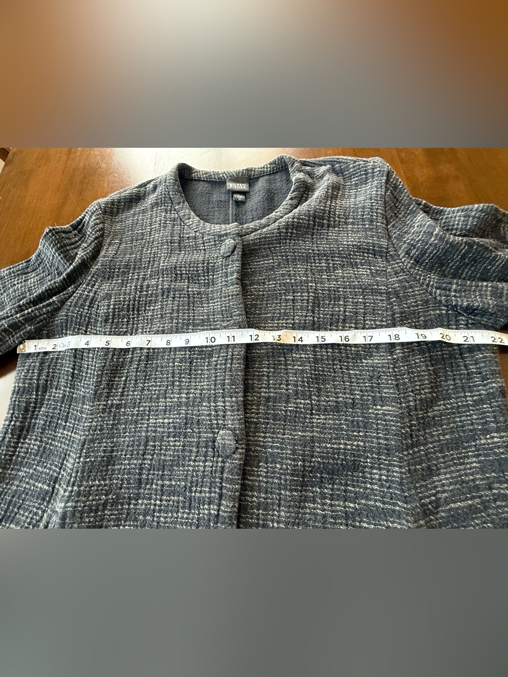 Beautiful Eileen Fisher long textured jacket in a black and gray colorway. Featu - Picture 6 of 7